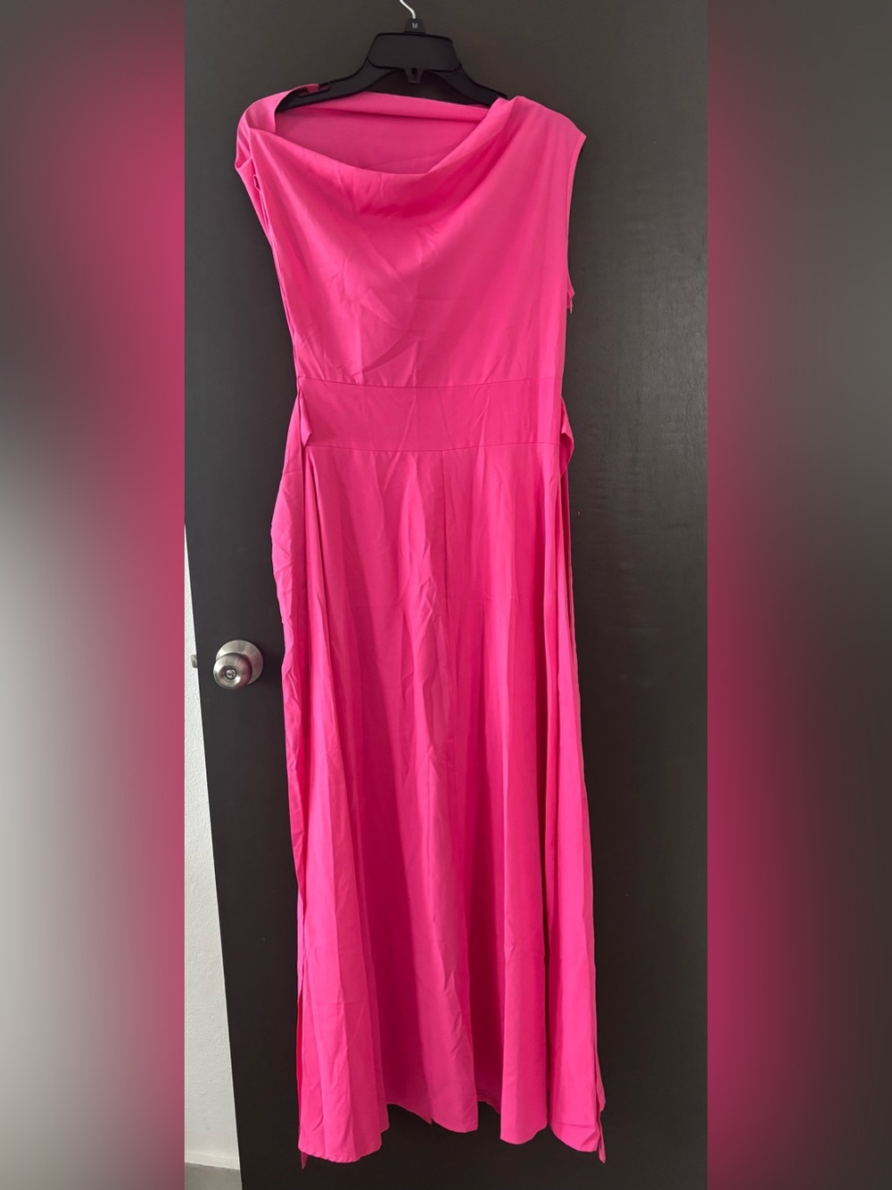Elegant Fuchsia Pink Cowl Neck Maxi Dress - Size Small - Never Worn